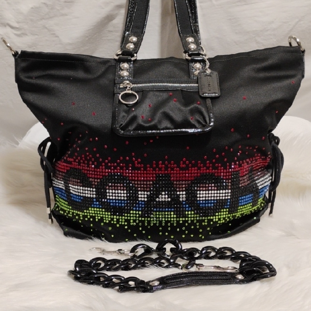 Auth Coach XL Black Multicolor Sequin Spotlight Tote W Strap & Hangtag - Picture 2 of 16